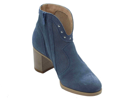 Nero Giardini NeroGiardini E512710D Velour Col. Avio Tronchetti per Donna in nabuk con tacco medio e lampo Avio