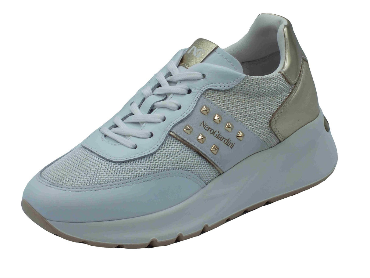 Nero Giardini NeroGiardini E512862D Skipper Rete Bianco Sneakers per Donna in nabuk e rete zeppa bassa Bianco