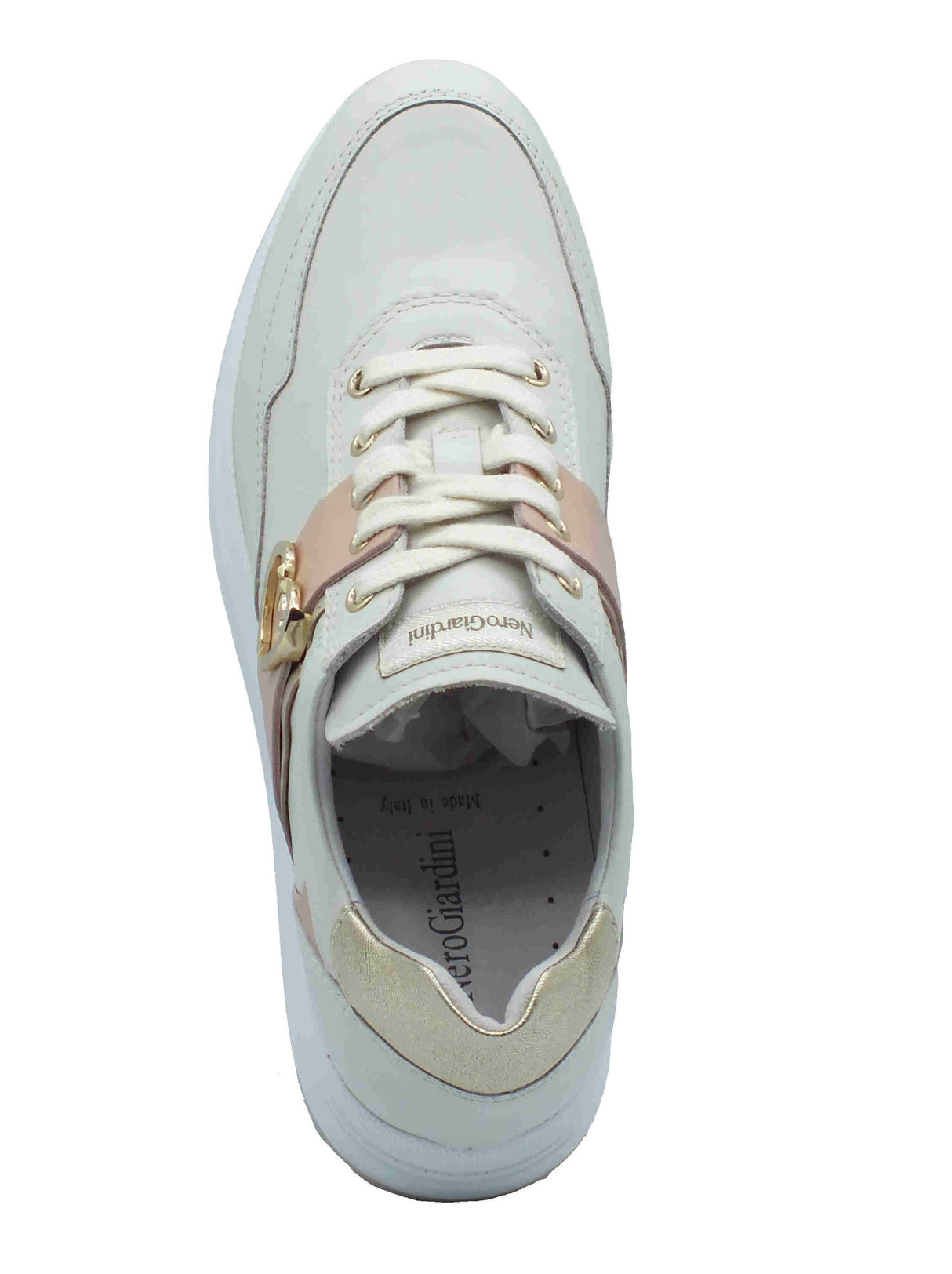 Nero Giardini NeroGiardini E512911D Velvet Nappa Osso Sneakers moda per Donna in pelle con zeppa alta bianco osso