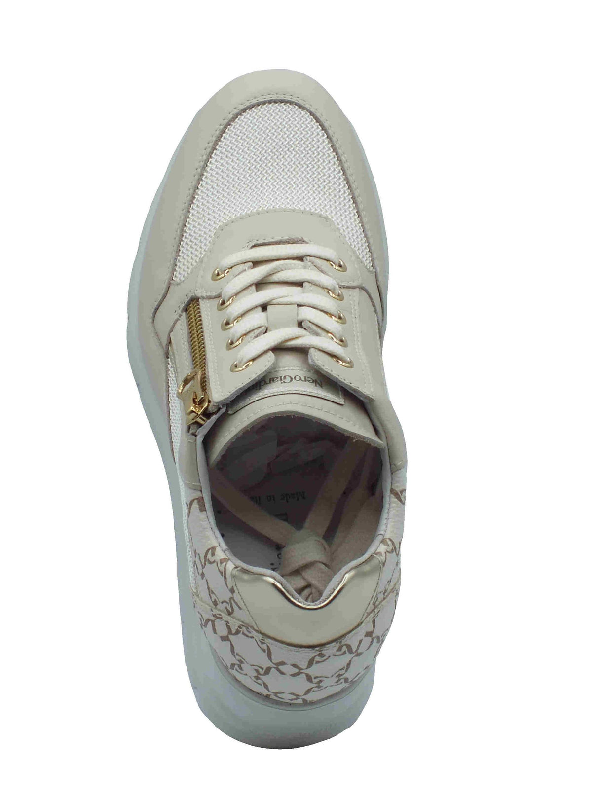 Nero Giardini NeroGiardini E512940D Skipper Rete Milk Osso Sneakers per Donna in pelle zeppa alta bianco osso