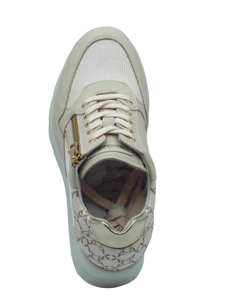 Nero Giardini NeroGiardini E512940D Skipper Rete Milk Osso Sneakers per Donna in pelle zeppa alta bianco osso