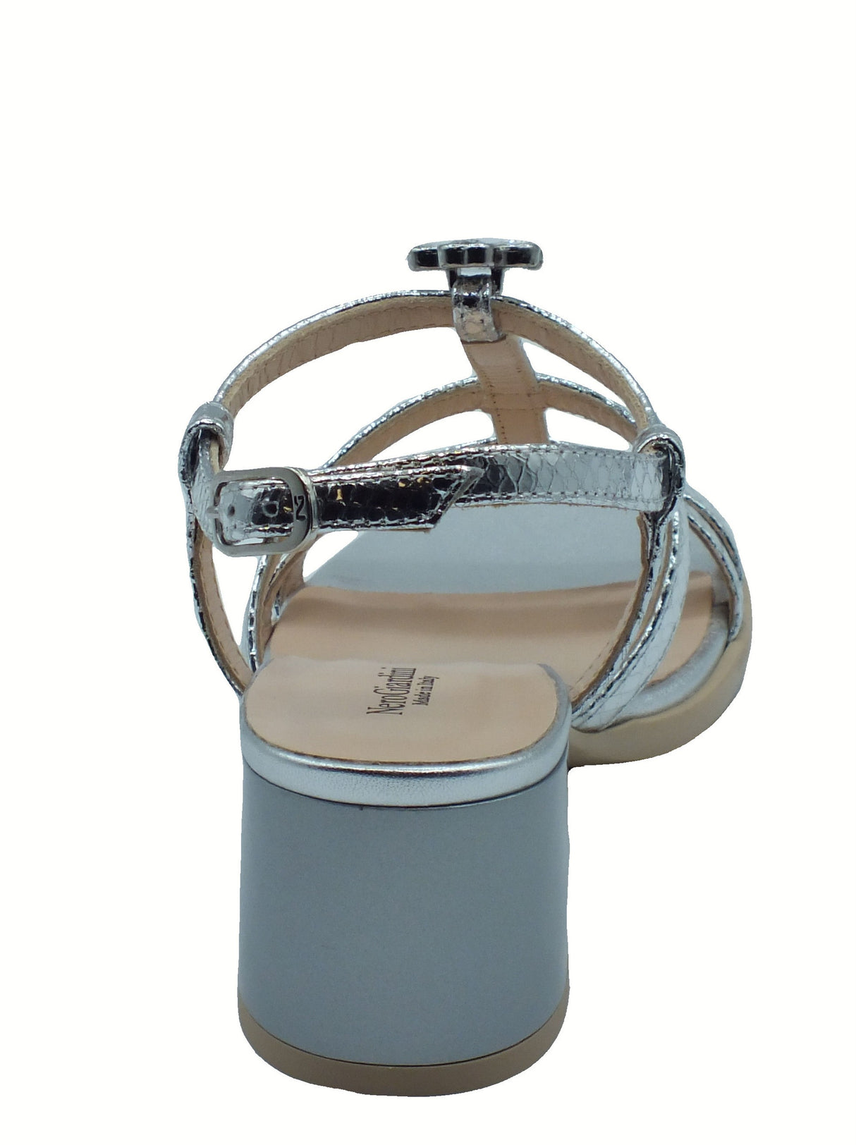 Nero Giardini NeroGiardini E513260D Blade Argento Sandali per donna in pelle laminata e brillanti con cinturino e Argento