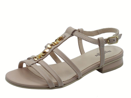 Nero Giardini NeroGiardini E513272D Armenia Cipria Sandali per donna in pelle con cinturino e tacco basso Cipria