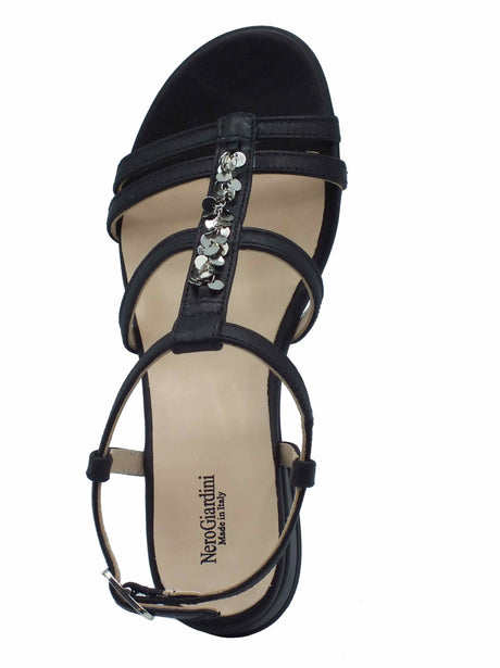 Nero Giardini NeroGiardini E513272D Nappa Pandora Nero Sandali per donna in pelle con cinturino e tacco basso Nero