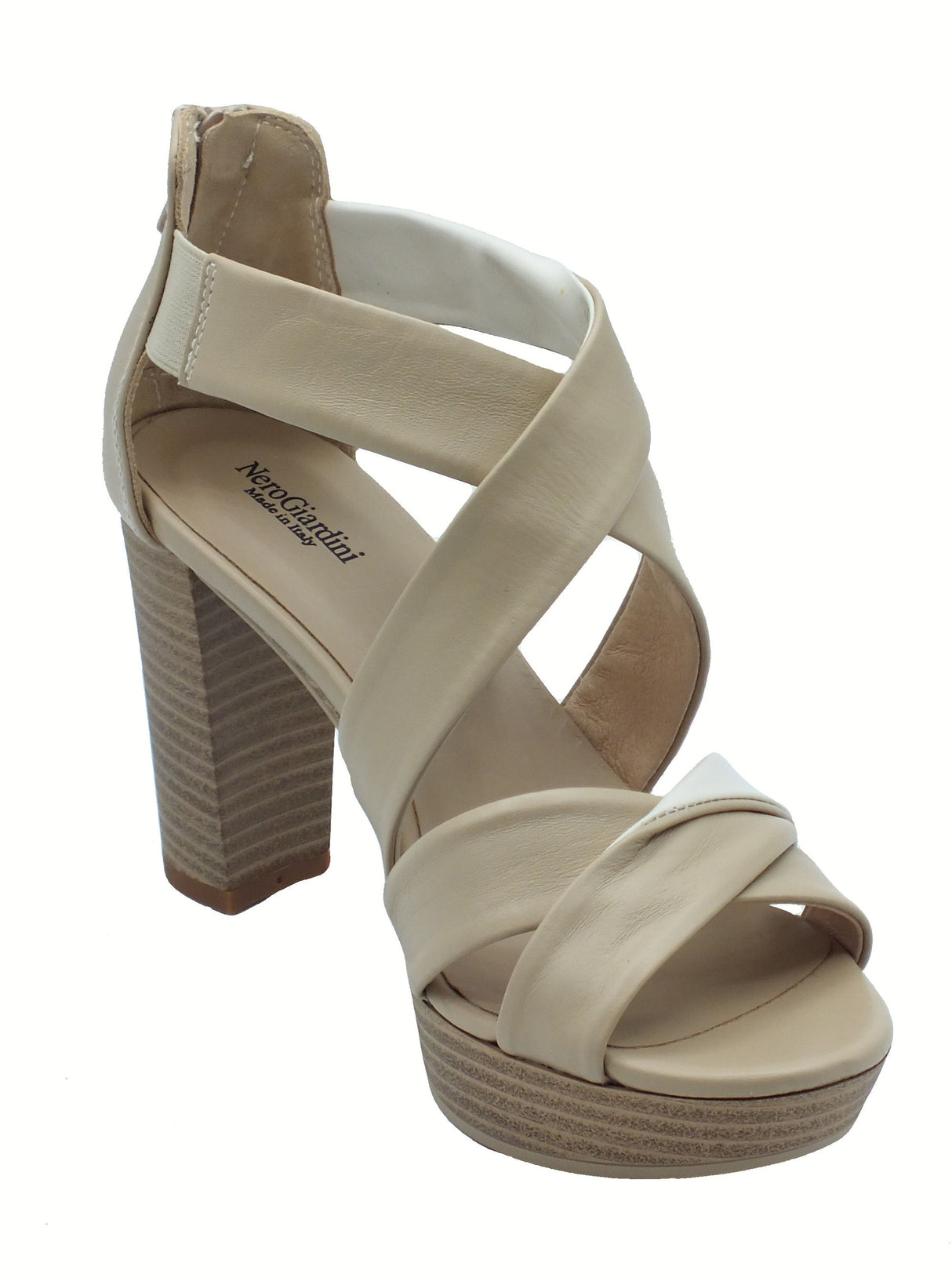 Nero Giardini NeroGiardini E513361D Tamigi Lino Osso Sandali per donna in pelle con lampo e tacco alto Lino