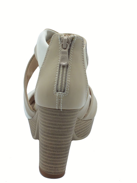 Nero Giardini NeroGiardini E513361D Tamigi Lino Osso Sandali per donna in pelle con lampo e tacco alto Lino