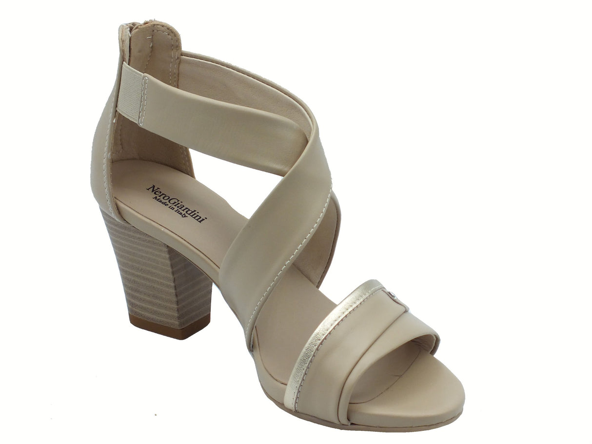 Nero Giardini NeroGiardini E513370D Tamigi Lino Sand Sandali per donna in pelle con lampo e tacco alto Sand