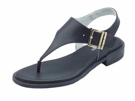 Nero Giardini NeroGiardini E513405D Tamigi Nero Infradito per donna in pelle con cinturino e tacco basso Nero