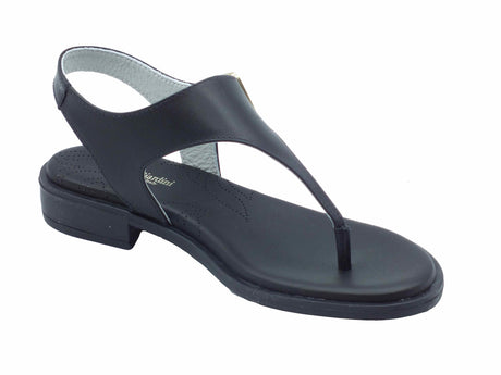 Nero Giardini NeroGiardini E513405D Tamigi Nero Infradito per donna in pelle con cinturino e tacco basso Nero