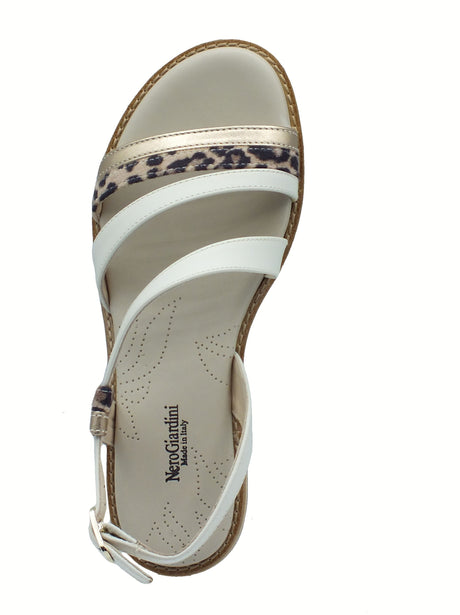 Nero Giardini NeroGiardini E513418D Mettuno Aida Beige Sandali per Donna in pelle bianca animal fibietta tacco bas Beige