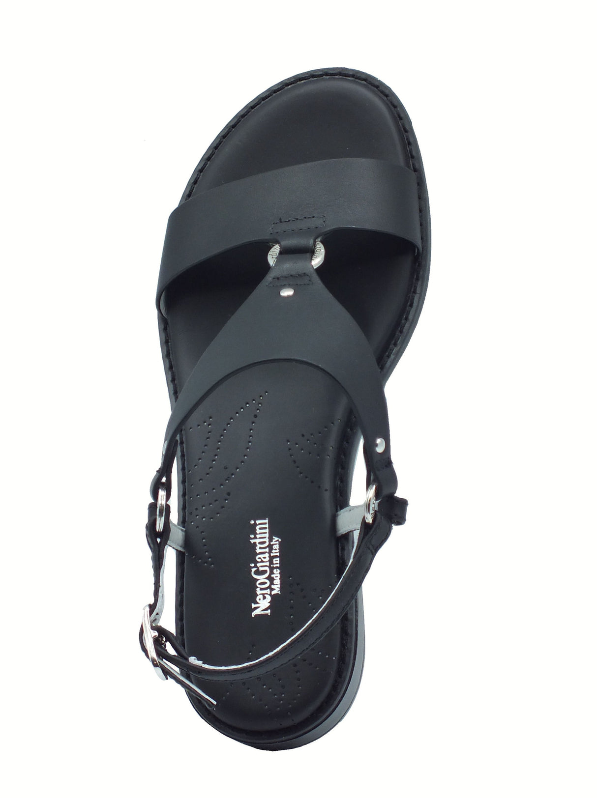 Nero Giardini NeroGiardini E513420D Tamigi Nero Sandali per donna in pelle con tacco basso Nero