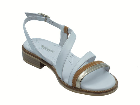 Nero Giardini NeroGiardini E513421D Tamigi Platino Sigaro Sandali per donna in pelle con tacco basso bianco