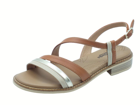 Nero Giardini NeroGiardini E513422D Tamigi Lino Platino Sandali per donna in pelle con tacco basso Lino Platino