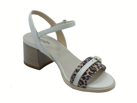 Nero Giardini NeroGiardini E513436D Sparta Osso Sandali per Donna in pelle ed animal con fibietta e tacco medio bianco
