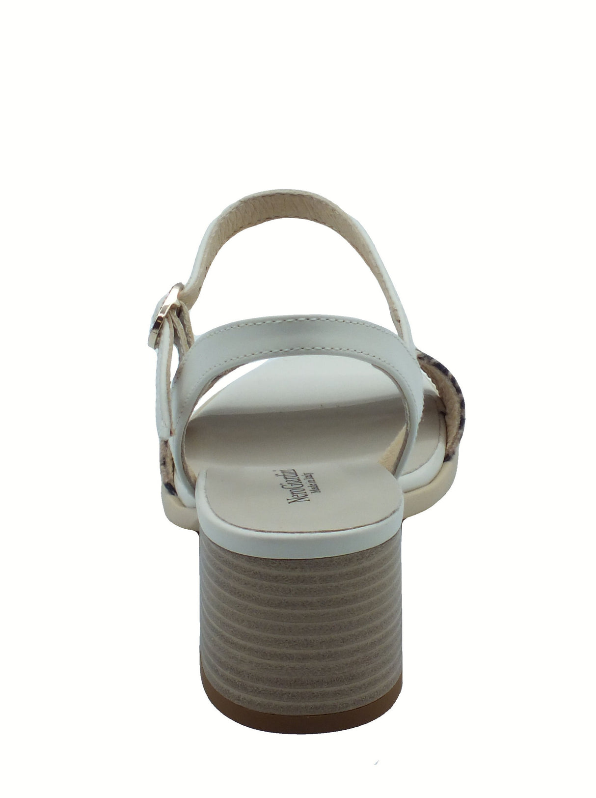 Nero Giardini NeroGiardini E513436D Sparta Osso Sandali per Donna in pelle ed animal con fibietta e tacco medio bianco