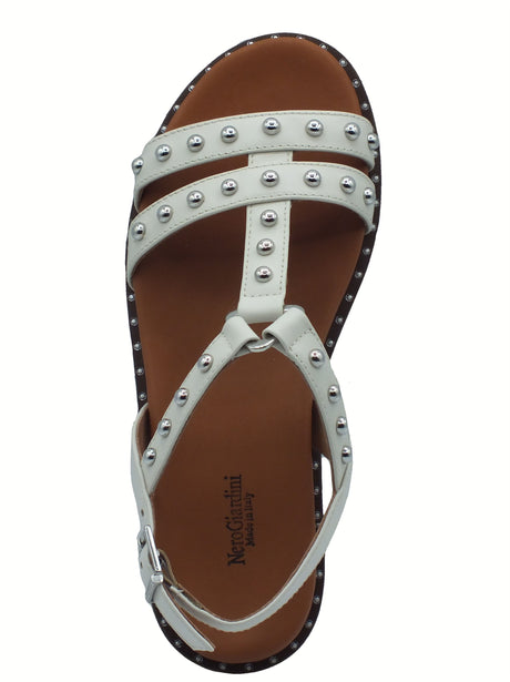 Nero Giardini NeroGiardini E513480D Sparta Osso Sandali per donna in pelle con cinturino e tacco basso bianco