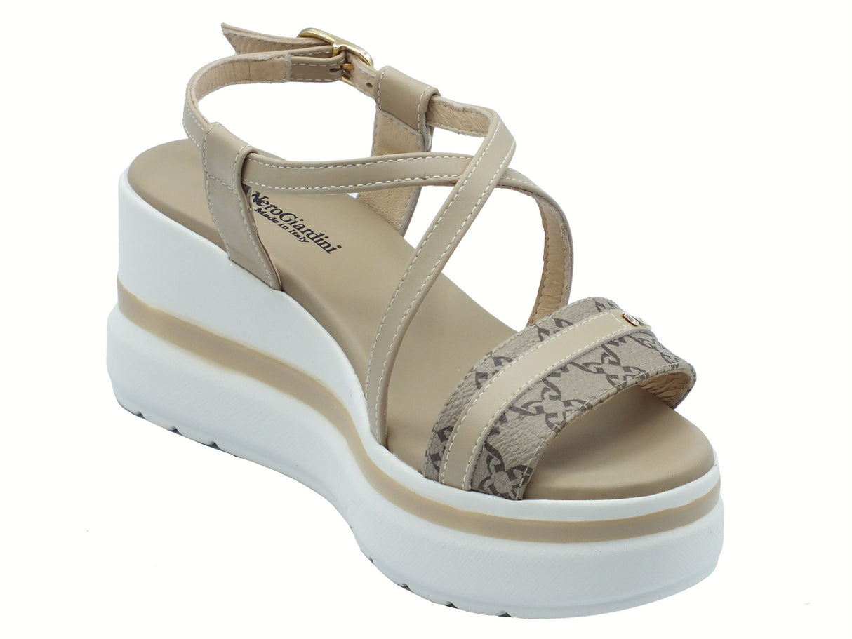 Nero Giardini NeroGiardini E513512D Barolo Lino Sandali per Donna in pelle con zeppa alta Lino