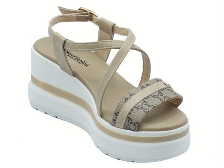 Nero Giardini NeroGiardini E513512D Barolo Lino Sandali per Donna in pelle con zeppa alta Lino