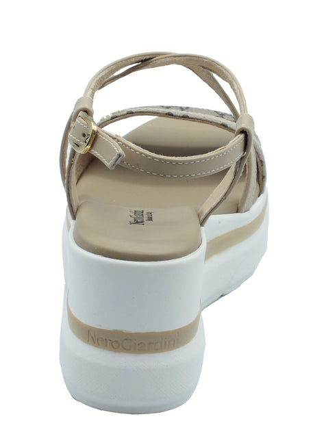 Nero Giardini NeroGiardini E513512D Barolo Lino Sandali per Donna in pelle con zeppa alta Lino