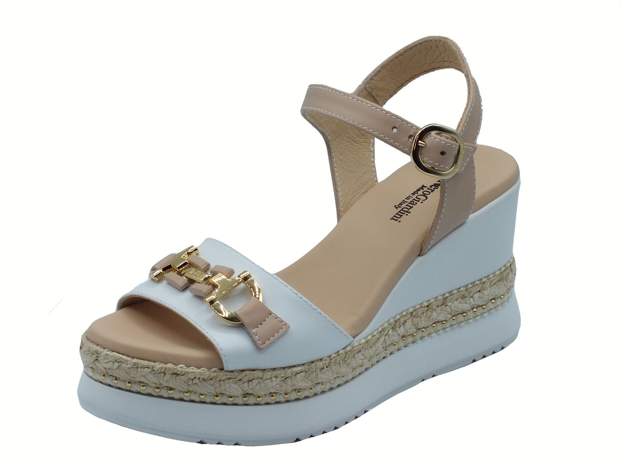 Nero Giardini NeroGiardini E513552D Loira Bianco Armenia Cipria Sandali per Donna in pelle con zeppa alta Cipria