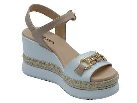 Nero Giardini NeroGiardini E513552D Loira Bianco Armenia Cipria Sandali per Donna in pelle con zeppa alta Cipria