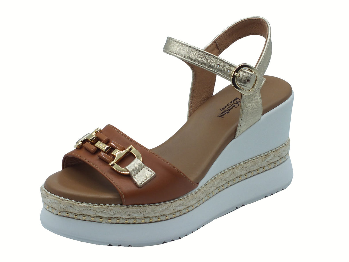 Nero Giardini NeroGiardini E513552D Loira Cognac Armenia Sand Sandali per Donna pelle marrone sabbia zeppa alta Cognac