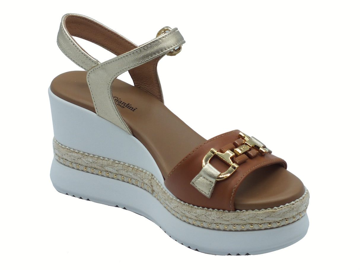 Nero Giardini NeroGiardini E513552D Loira Cognac Armenia Sand Sandali per Donna pelle marrone sabbia zeppa alta Cognac