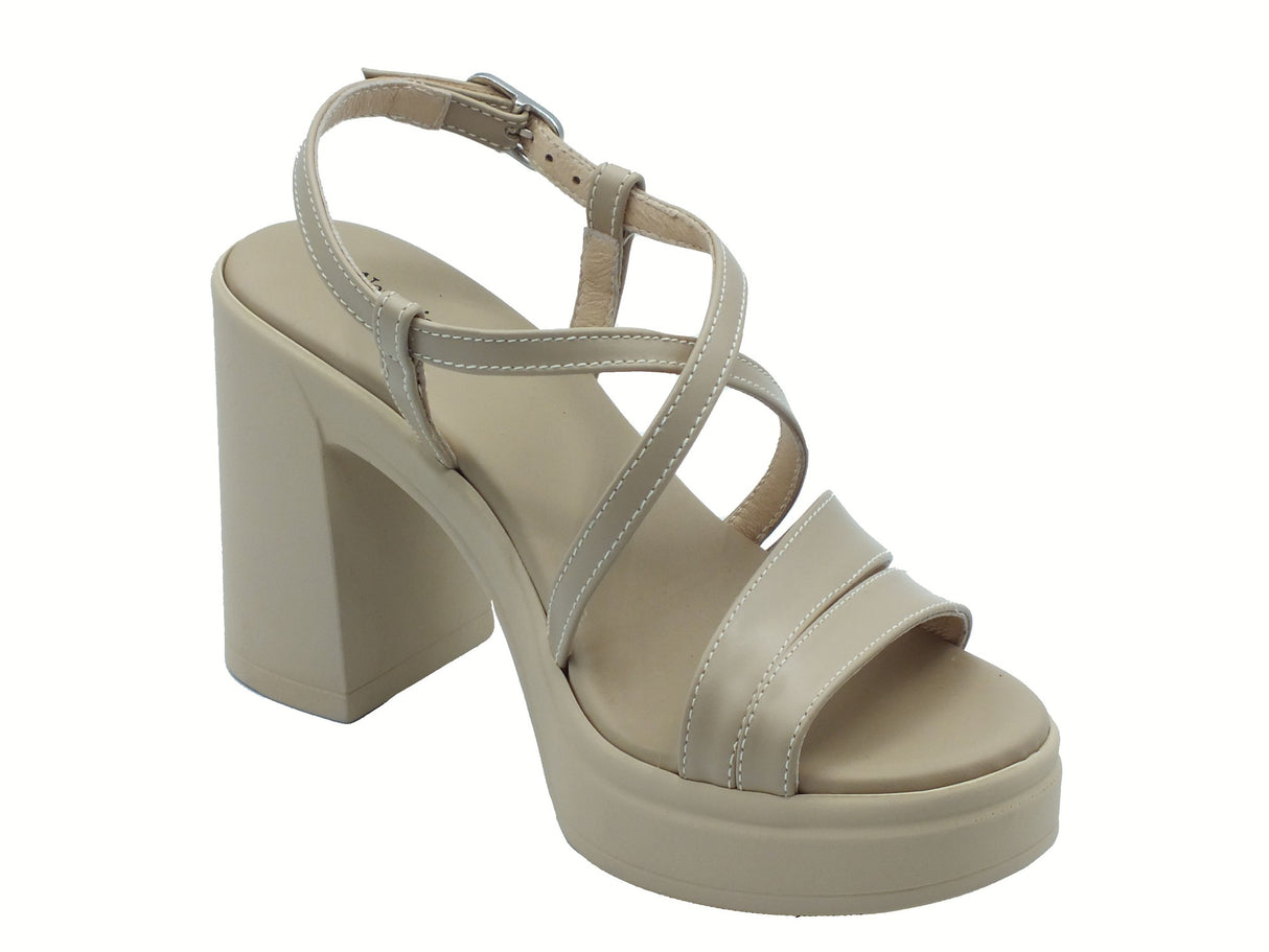 Nero Giardini NeroGiardini E513660D Barolo Lino Sandali per Donna in pelle con fibietta e tacco alto Lino