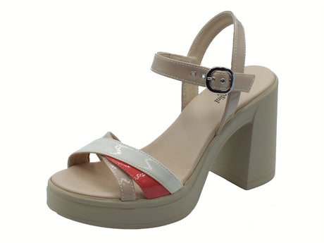 Nero Giardini NeroGiardini E513662D Cristallo Venus Papavero Sandali per Donna in pelle con fibietta e tacco alto beige