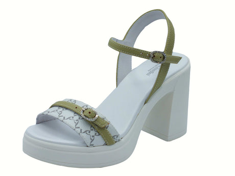 Nero Giardini NeroGiardini E513664D Giove Bianco Pistacchio Sandali per Donna in pelle con fibietta e tacco alto bianco