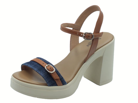 Nero Giardini NeroGiardini E513665D Tinto Jeans Cognac Sandali per Donna in pelle con fibietta e tacco alto Jeans Cognac