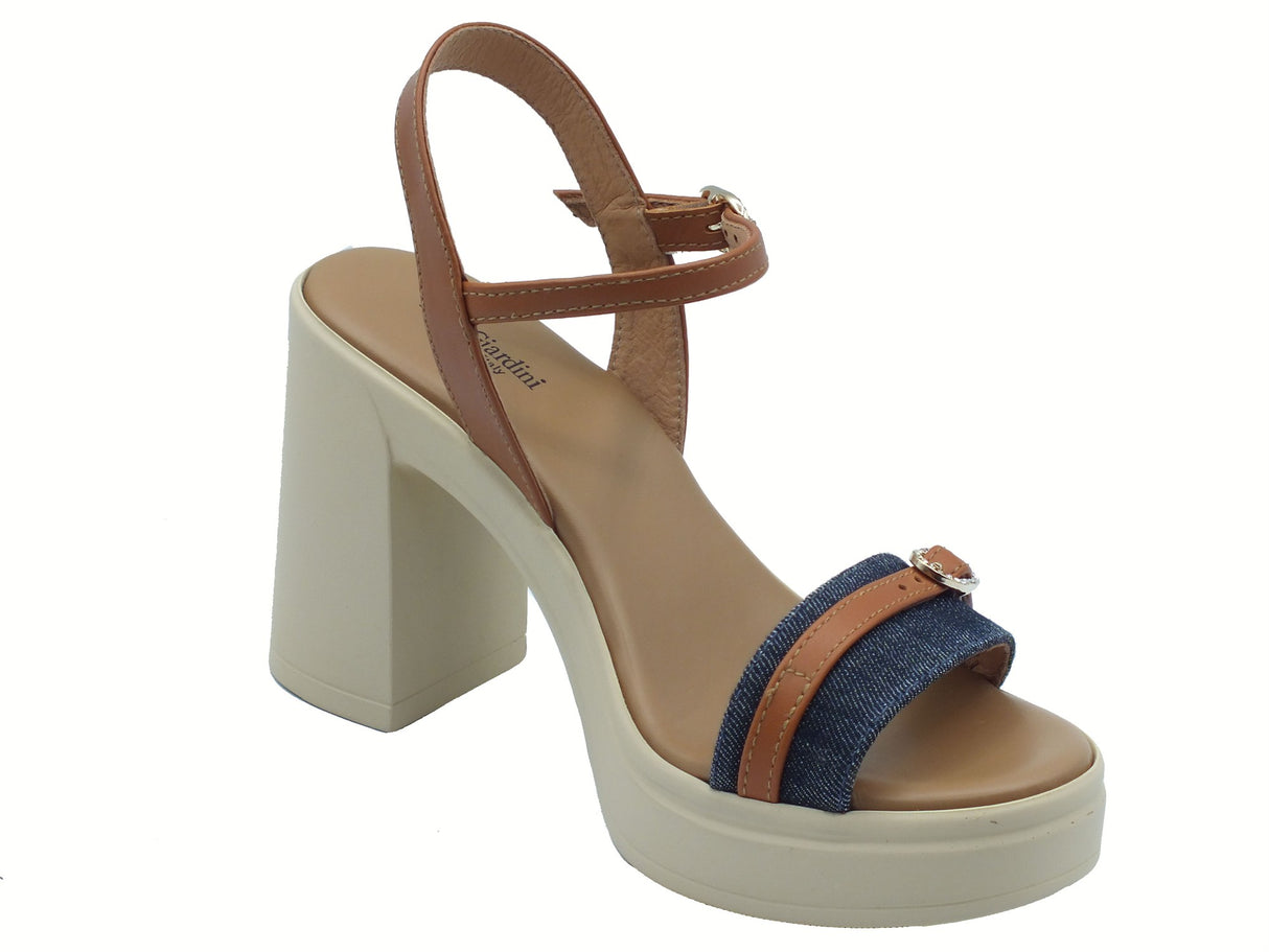 Nero Giardini NeroGiardini E513665D Tinto Jeans Cognac Sandali per Donna in pelle con fibietta e tacco alto Jeans Cognac