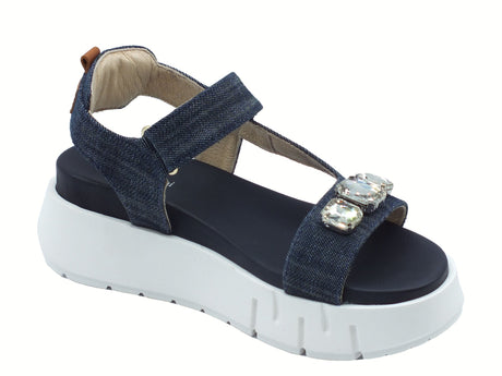Nero Giardini NeroGiardini E513691D Jeans Sandali per Donna in tessuto con strappo e zeppa media Jeans