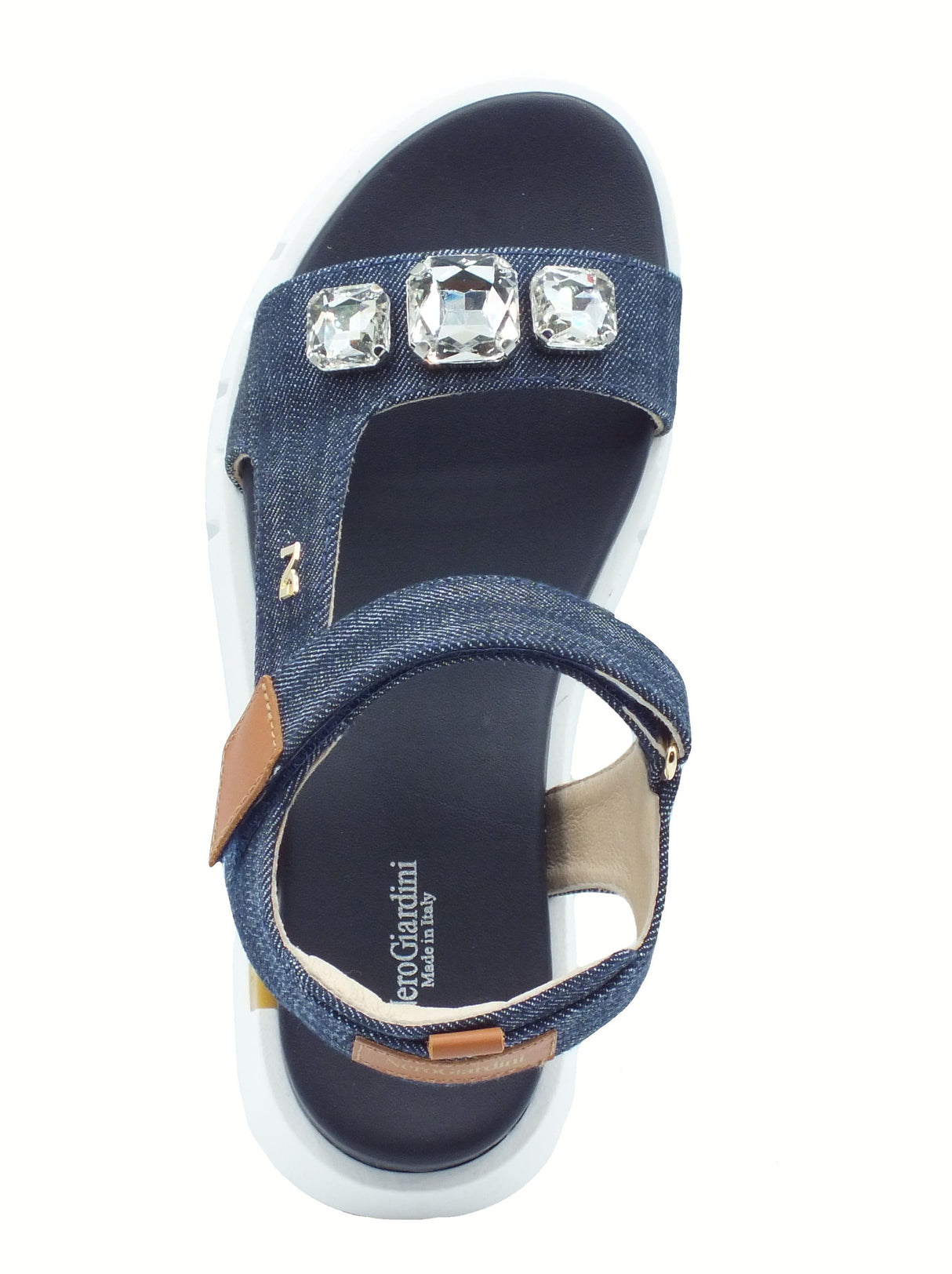 Nero Giardini NeroGiardini E513691D Jeans Sandali per Donna in tessuto con strappo e zeppa media Jeans