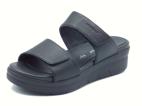 Stonefly Stonefly 212786 Aqua Nappa Black Sandali Scalsati per Donna in pelle nera zeppa media Black