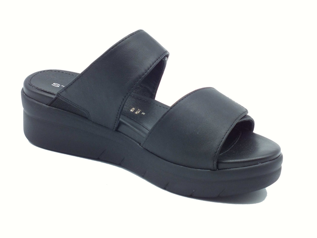 Stonefly Stonefly 212786 Aqua Nappa Black Sandali Scalsati per Donna in pelle nera zeppa media Black