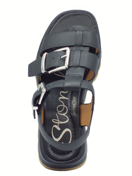 Stonefly Stonefly 219202 Start Calf Black Sandali per Donna in pelle nera zeppa media Black