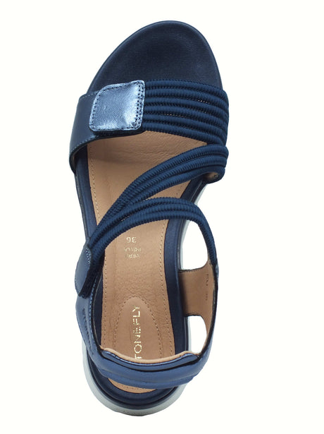 Stonefly Stonefly 220831 Elody Elastic Laminated Blue Sandali per Donna in pelle zeppa bassa Blu