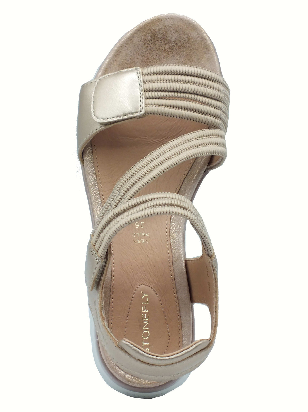 Stonefly Stonefly 220831 Elody Elastic Laminated Taupe Sandali per Donna in pelle zeppa bassa Taupe