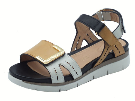 Stonefly Stonefly 220834 Elody Calf Honey Birch White Sandali per Donna in pelle zeppa bassa Birch White