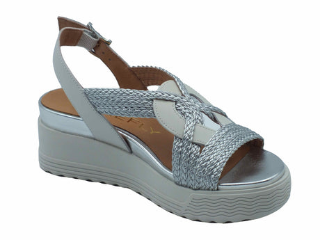 Stonefly Stonefly 220895 Parky 24 Embossed White Silver Sandali estivi per Signora in pelle bianca White Silver