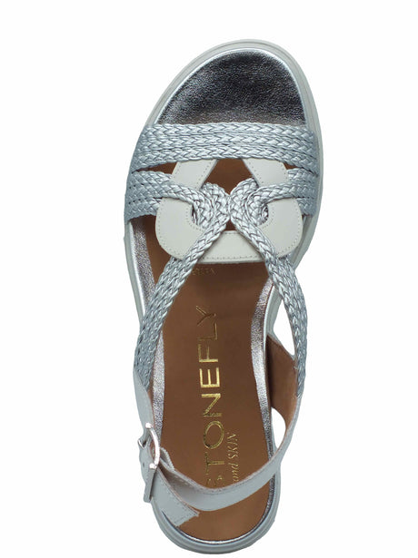 Stonefly Stonefly 220895 Parky 24 Embossed White Silver Sandali estivi per Signora in pelle bianca White Silver