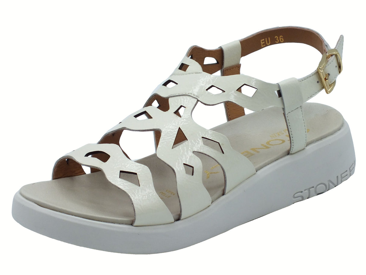 Stonefly Stonefly 220958 Onda Patent Gray Sandali per Donna in pelle verniciata nera zeppa bassa Gray