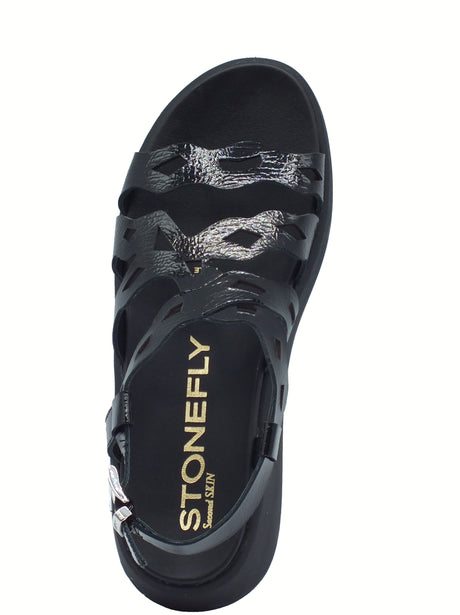 Stonefly Stonefly 220958 Onda Patent Black Sandali per Donna in pelle verniciata nera zeppa bassa Black