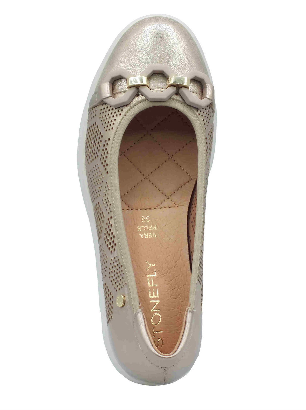 Stonefly Stonefly 221190 Plume Laminated Taupe Mocassini per Donna in pelle traforata con zeppa media Taupe