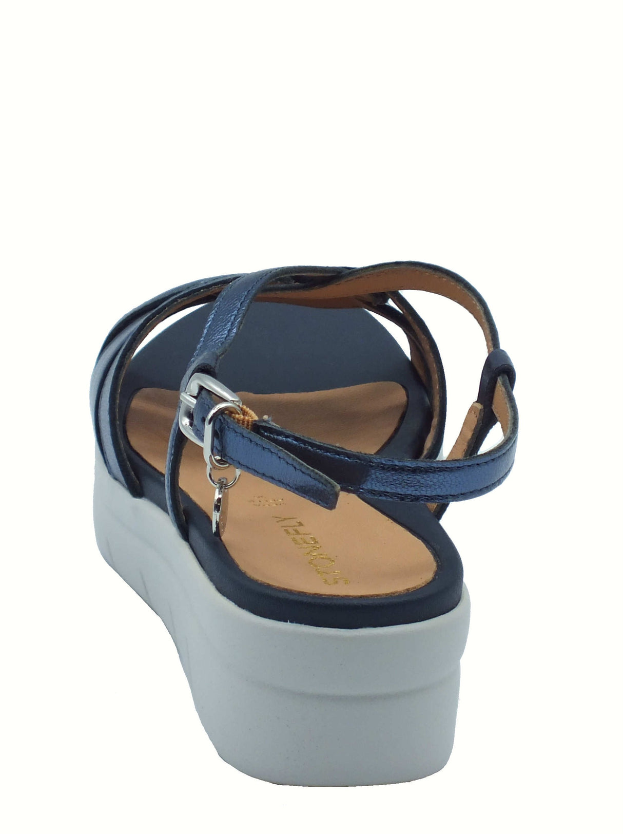 Stonefly Stonefly 222538 Aqua Lamin Ated Blue Sandali per Donna in pelle zeppa bassa blu
