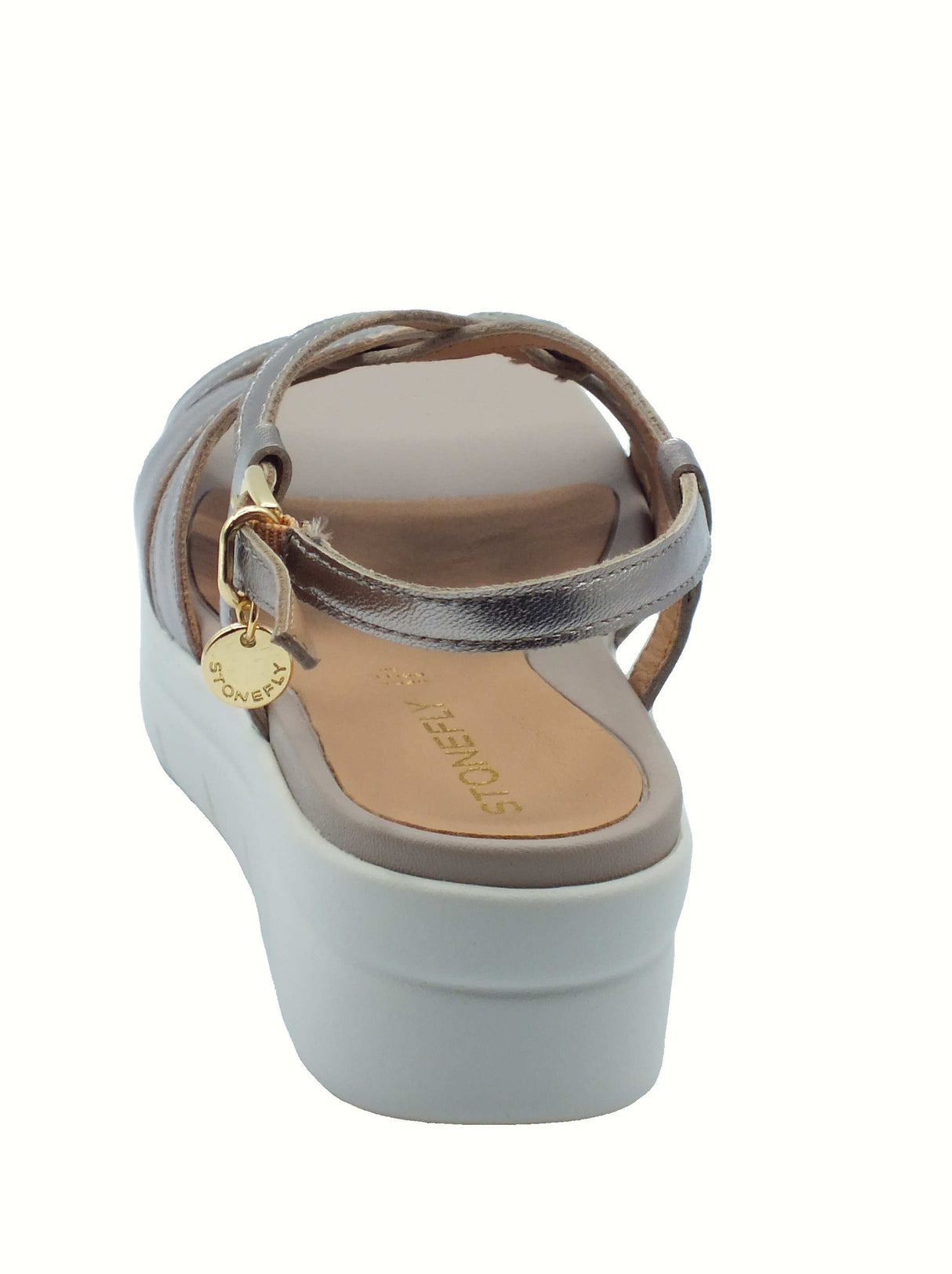 Stonefly Stonefly 222538 Aqua Lamin Ated Teak Brown Sandali per Donna in pelle zeppa bassa Brown