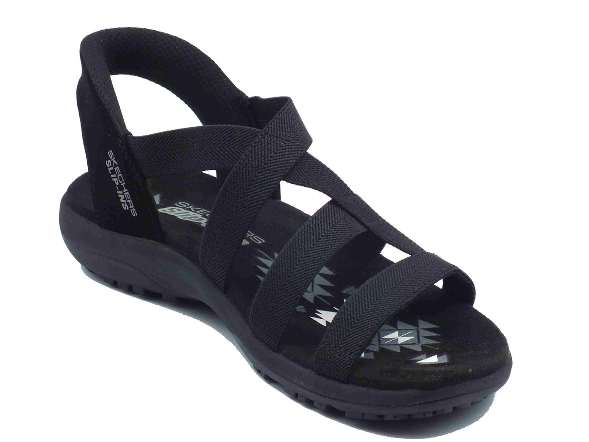 Skechers Skechers 163460 Stretch Flex Black Sandali per Donna in tessuto elasticizzato nero con zeppa bassa Black