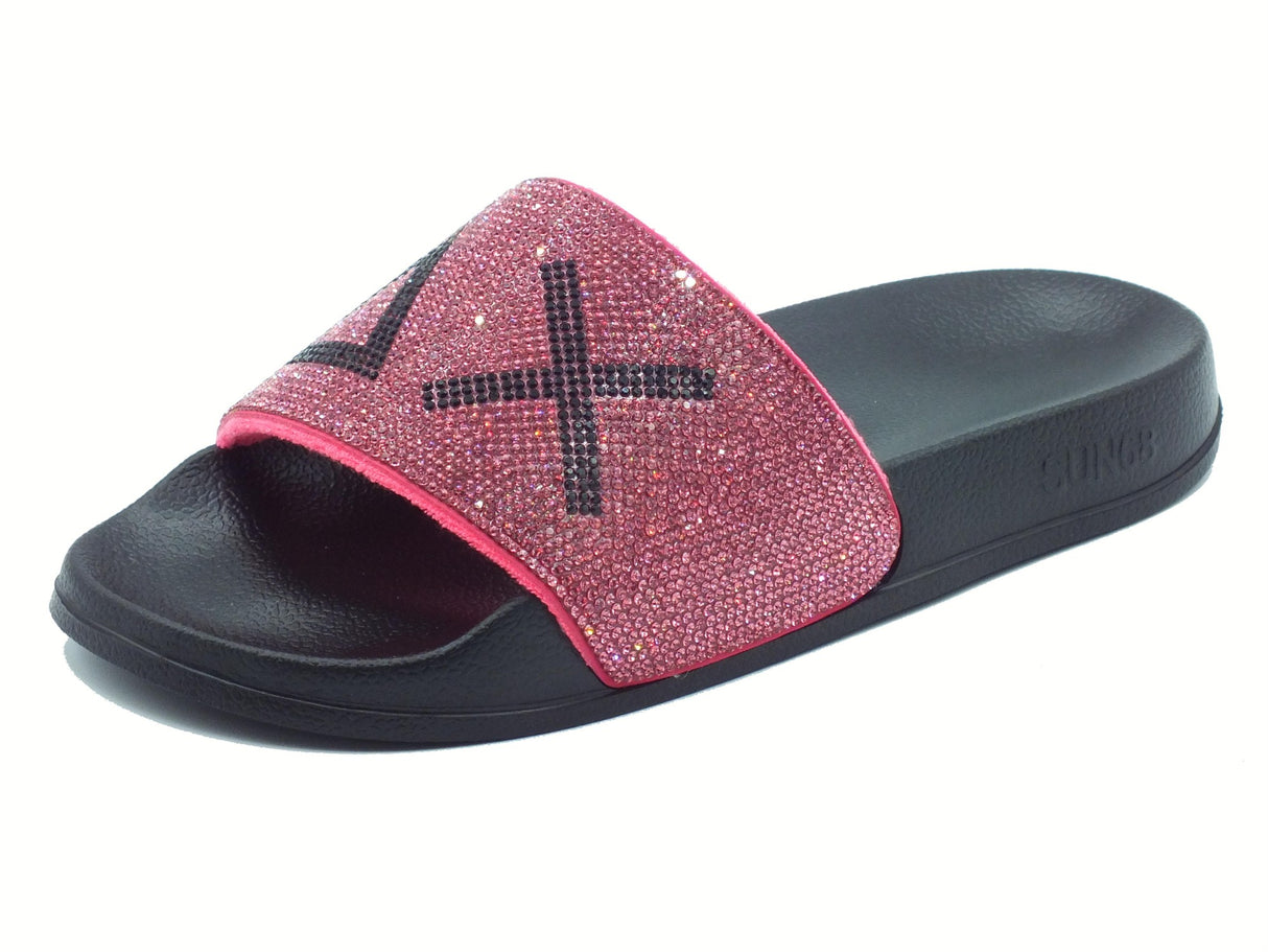SUN68 SUN68 X35205 Slippers Logo Strass Nero Fuxia Ciabatte per Donna in gomma Nero