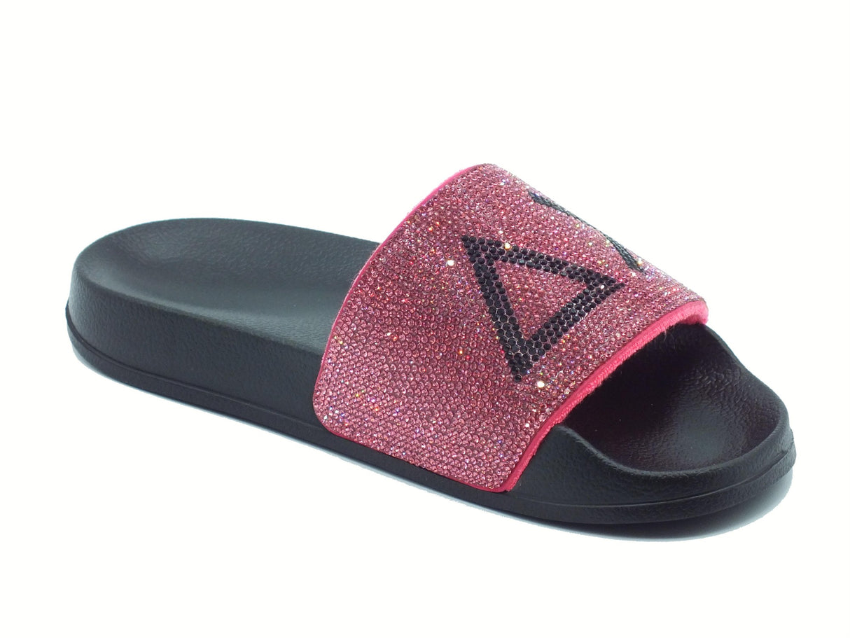 SUN68 SUN68 X35205 Slippers Logo Strass Nero Fuxia Ciabatte per Donna in gomma Nero